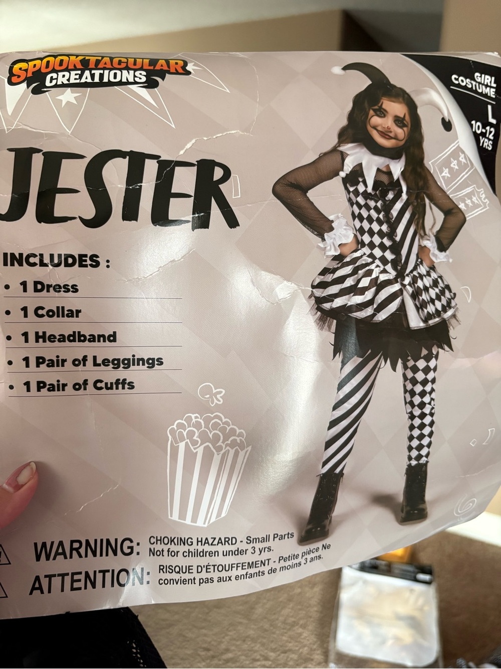 Spooktacular Creations Girls' Black & White Jester Costume size Large 10-12 year